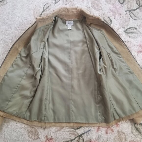 Chico's Suede Jacket in Earthy Bleached Greenish Beige-ish Color - Picture 3 of 10